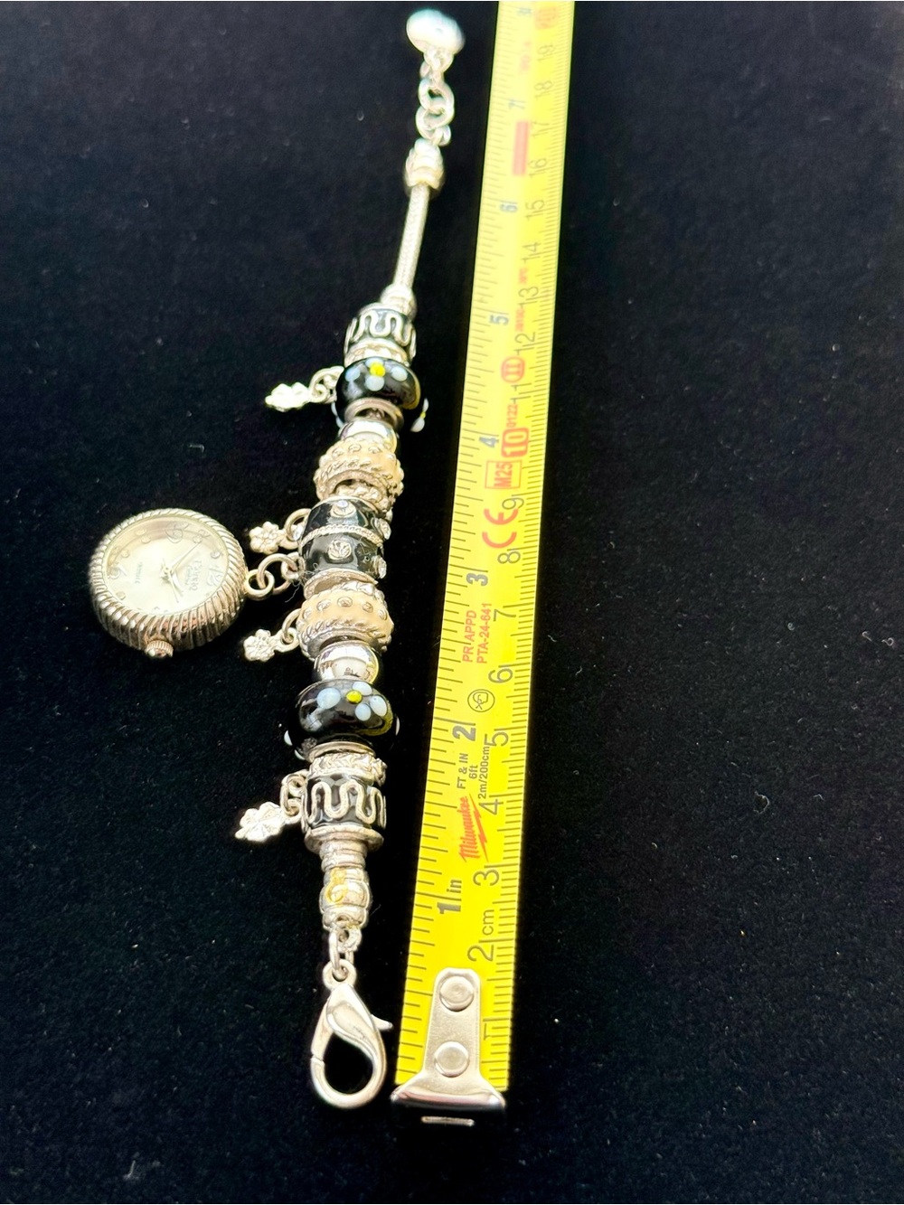 Black and Silver tone Beaded Charm Bracelet